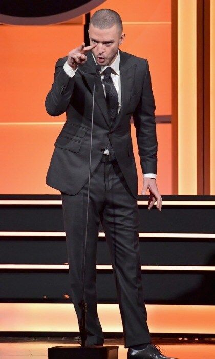 Justin Timberlake, who starred with Amy in the 2012 sports drama <i>Trouble with the Curve</i>, also gave an animated speech about the actress on stage before the crowd. The 36-year-old <i>Can't Stop the Feeling!</i> singer looked dapper in his signature "suit & tie" style.
Photo: Lester Cohen/WireImage
