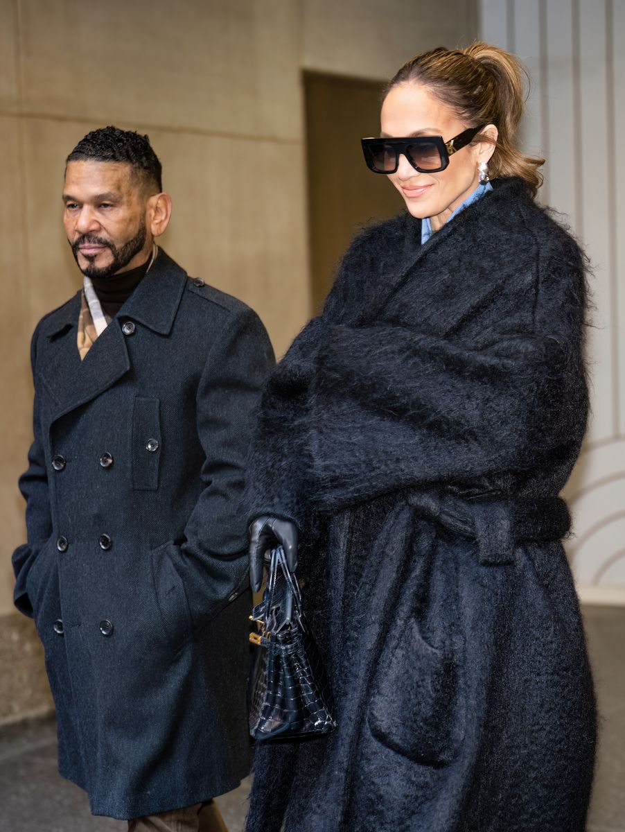 Benny Medina and Jennifer Lopez are seen leaving the NBC's "Today" show at Rockefeller Plaza on February 15, 2024 in New York City. (Photo by Gilbert Carrasquillo/GC Images)