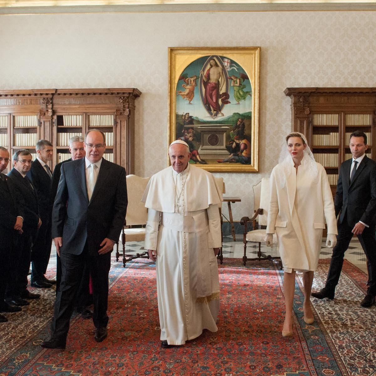 Princess Charlene wore white to meet with Pope Francis in 2016
