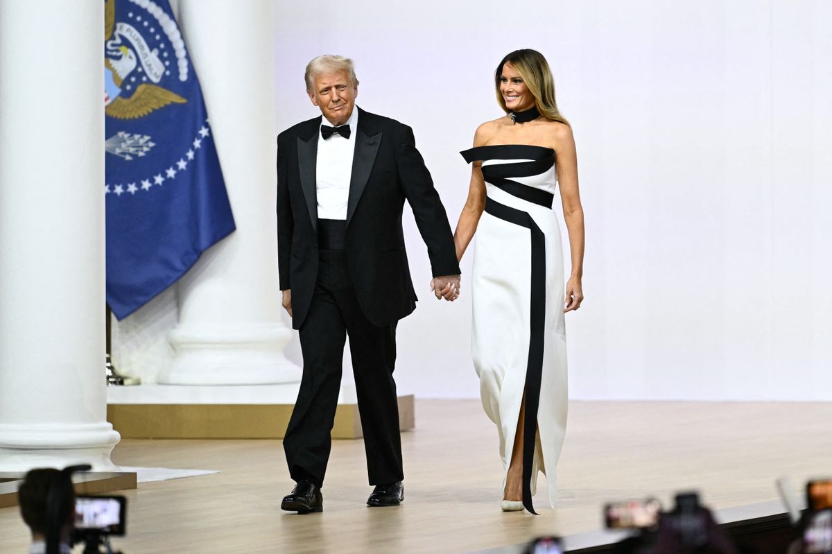 President Donald Trump and First Lady Melania Trump arrive at the Commander-In-Chief inaugural ball 