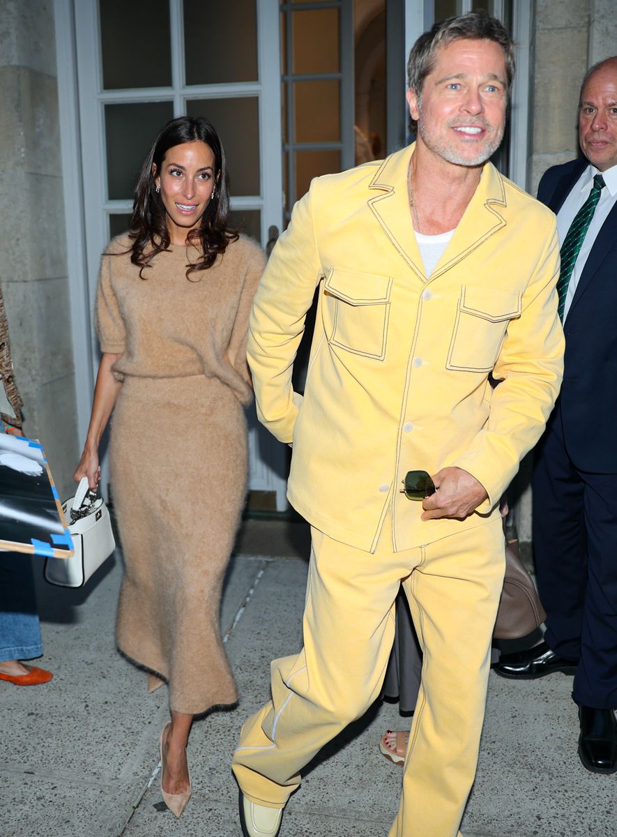  Ines de Ramon and Brad Pitt are seen attending an Art Gallery Show on September 09, 2024 in New York City. 