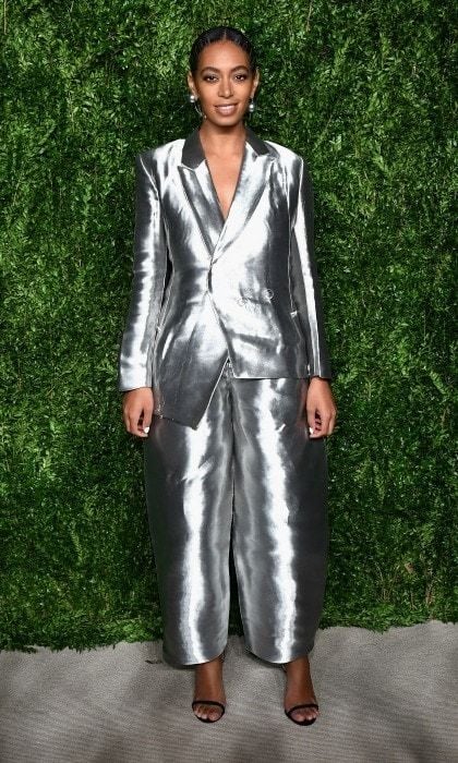 November 7: Solange's style was shining through in a metallic pantsuit during the 13th annual CFDA/Vogue Fashion Fund Awards in NYC.
Photo: Jamie McCarthy/WireImage