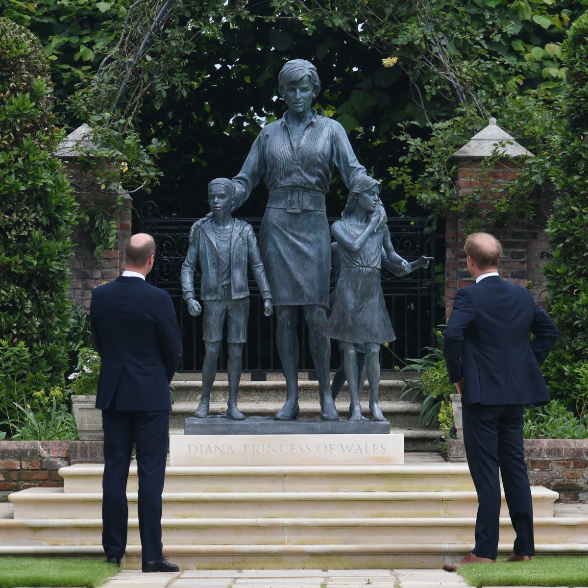 The bronze statue is situated in the Sunken Garden of Kensington Palace