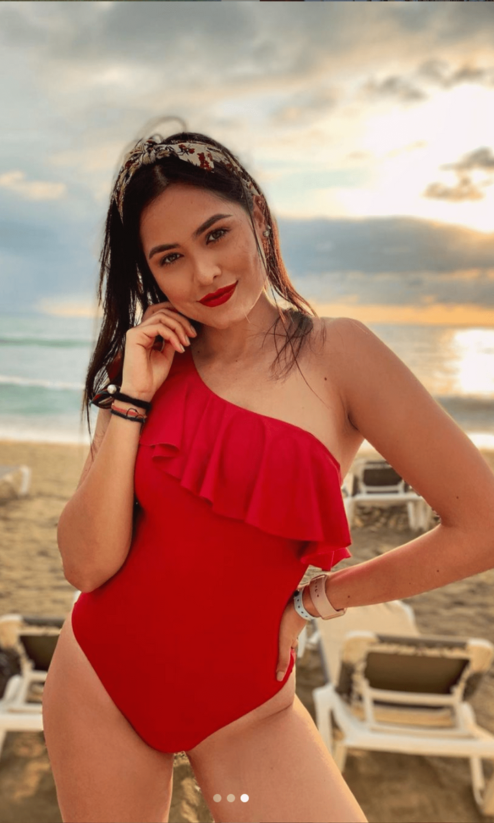 Andrea Meza, Miss Universe in a red swimsuit