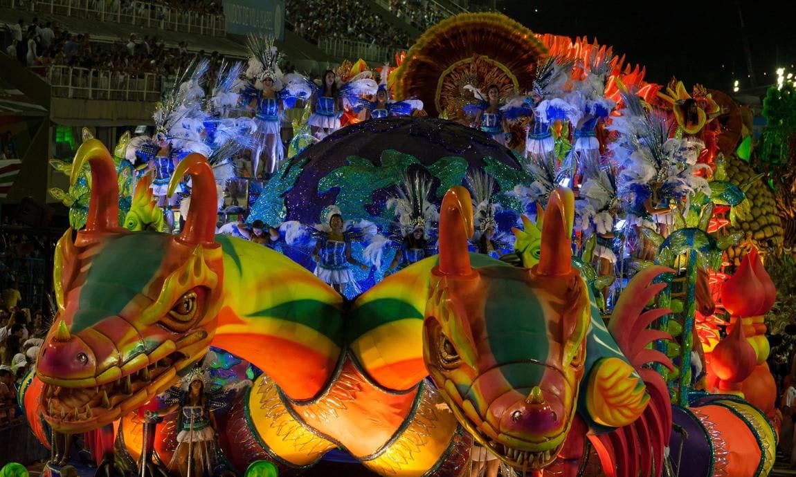 Carnaval float, a sensory overload of sound, music, color, dance