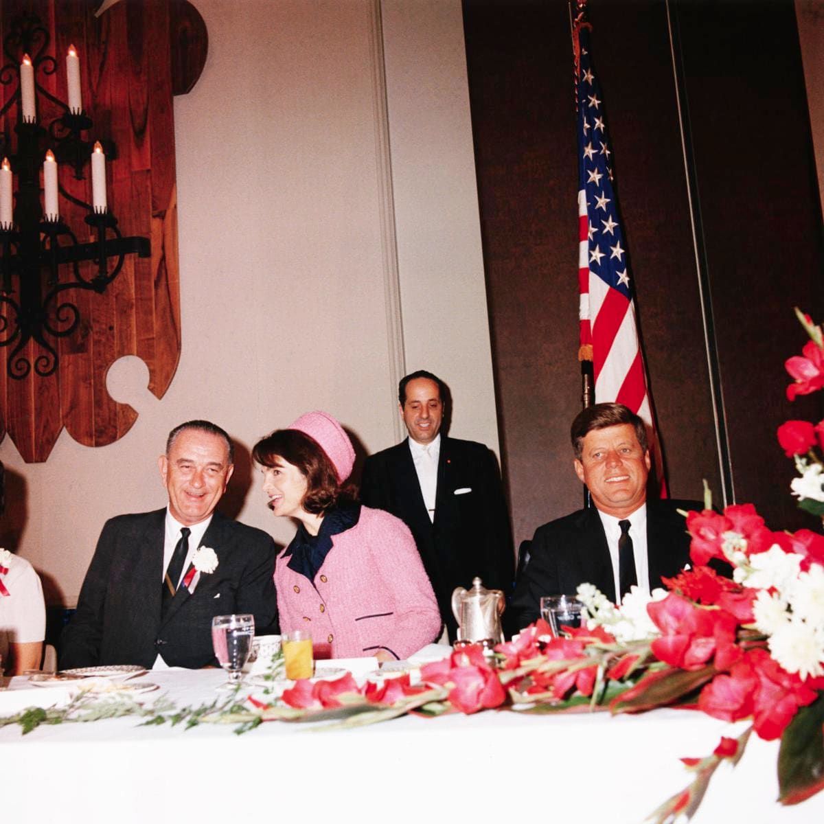 Vice President Lyndon B. Johnson, Jacqueline Kennedy, and President John F. Kennedy at a breakfast in Ft. Worth, Texas,