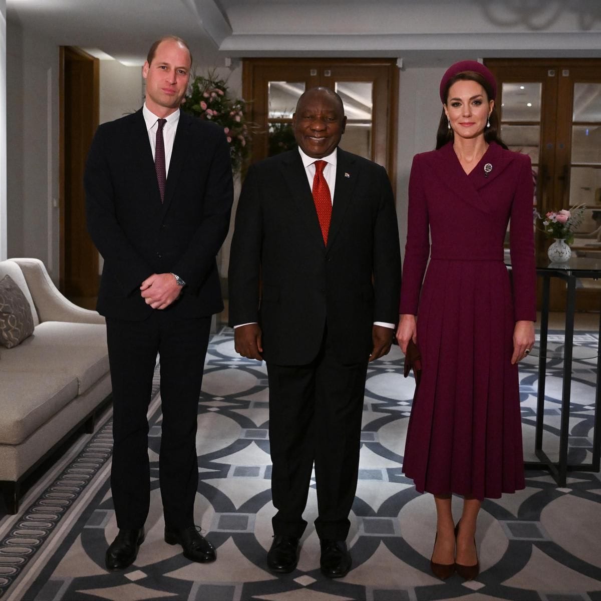 The Prince and Princess of Wales greeted the President of the Republic of South Africa, President Cyril Ramaphosa, on behalf of King Charles III at the Corinthia Hotel before making their way to the Horse Guards Parade for the Ceremonial Welcome ceremony.