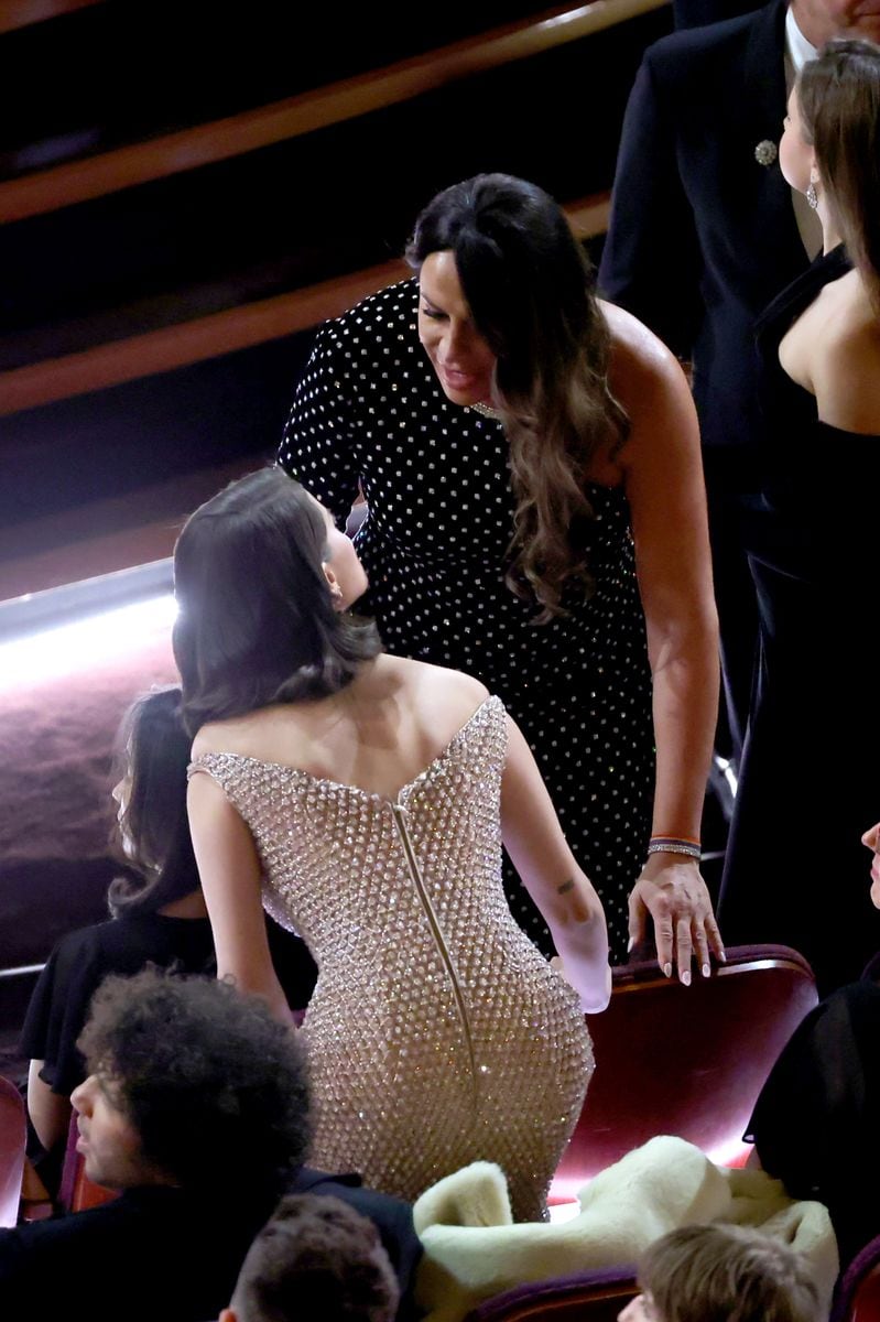 Selena Gomez and Karla Sofi­a Gascon seen talking at the 97th Annual Oscars at Dolby Theatre on March 02, 2025 in Hollywood.