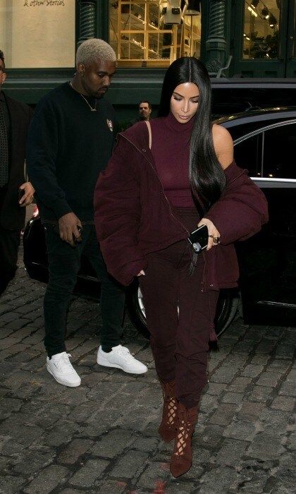 Kim Kardashian and Kanye West made a stylish pair as they made their way around the streets of NYC ahead of Kanye's Yeezy Seeason 5 runway show.
Photo: Marc Piasecki/GC Images