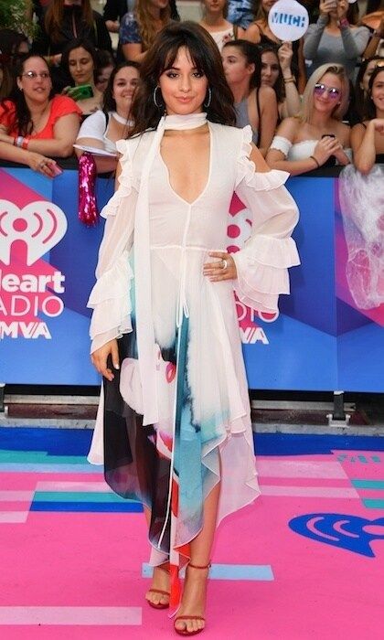 June 18: Camila Cabello sported a sheer ruffled watercolor print midi dress at the the 2017 iHeartRADIO MuchMusic Video Awards in Toronto.
Photo: Getty Images