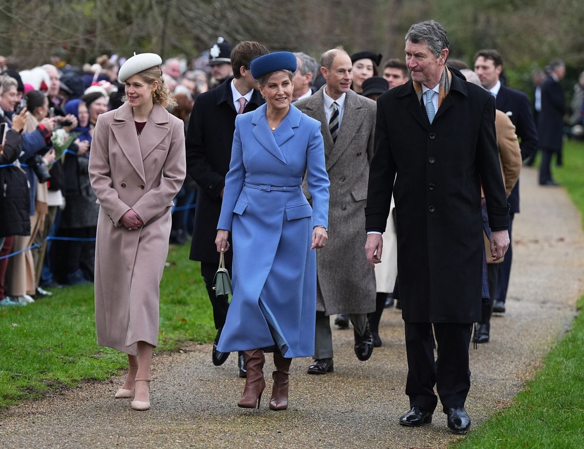 (left to right) Lady Louise Windsor, the Earl of Wessex, the Duchess of Edinburgh, the Duke of Edinburgh and Vice Admiral Sir Tim Laurence attending the Christmas Day morning church service at St Mary Magdalene Church in Sandringham, Norfolk. Picture date: Wednesday December 25, 2024. (Photo by Aaron Chown/PA Images via Getty Images)