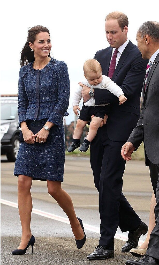 <b>Rebecca Taylor: New Zealand</b>
<br>
Thrifty fashionista Kate stayed true to her principles by wearing her tried-and-tested tweed skirt suit by New Zealand-born Rebecca Taylor for her last day on the island, while on tour in 2014 with Princes William and George.
</br><br>
The Duchess accessorized the outfit with a pair of beautiful blue sapphire and diamond drop earrings, a perfect match for her engagement ring, which was formerly owned by the late Princess Diana.
<br><br>
Photo: Danny Martindale/WireImage