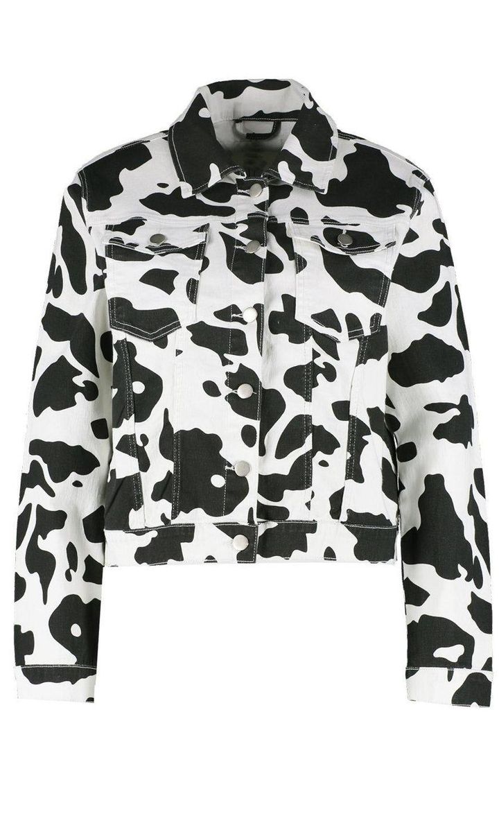 Cow print denim jacket