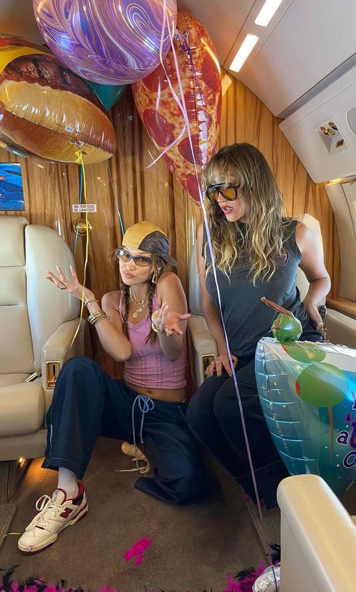 Bella Hadid and friends aboard a private jet for her birthday
