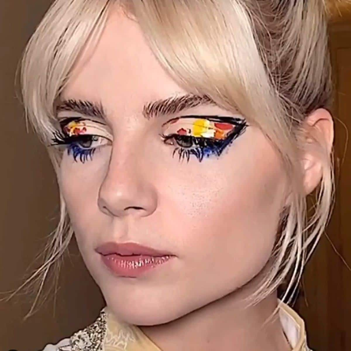 Lucy Boyton showing the geometric eyeliner trend