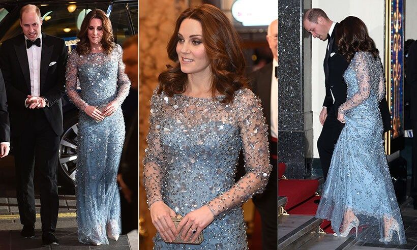 Duchess Kate looked typically stunning on November 24 as she attended the Royal Variety Performance at the Palladium Theatre in London accompanied by her husband Prince William. The mom-to-be was radiant in a stunning bespoke ice blue Jenny Packham gown, accessorizing the sparkling dress with her Oscar de la Renta heels.
Photos: Getty Images