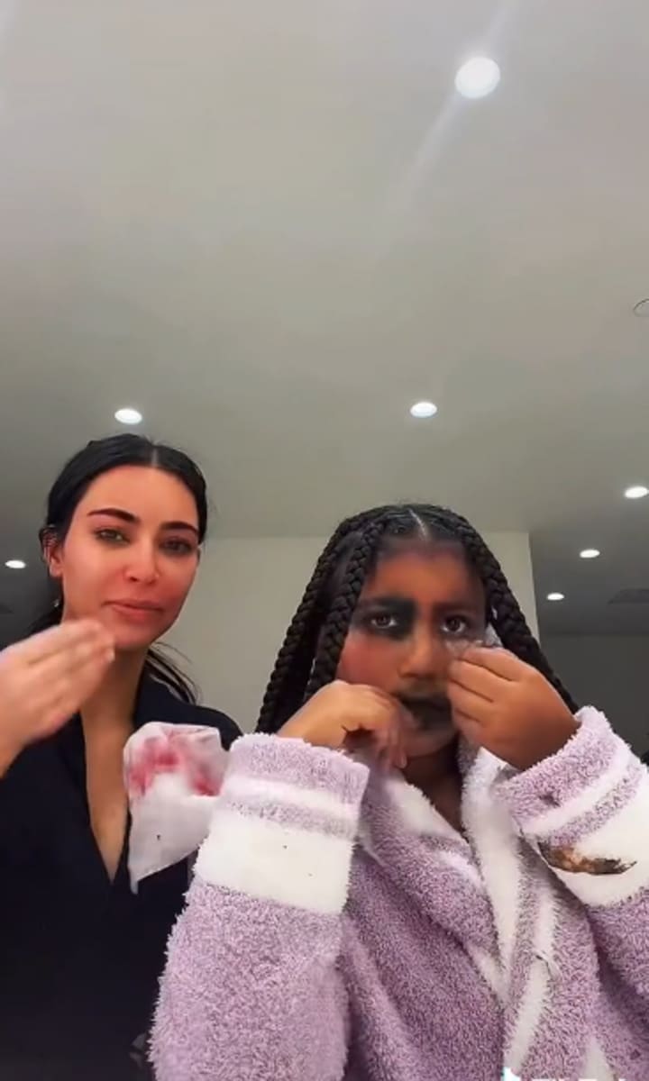 Kim and North removing make up