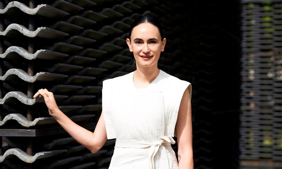 Mexican architect Frida Escobedo poses for a photograph during the press preview for the newly installed Serpentine Gallery Pavilion, in Kensington Gardens in west London on June 11, 2018