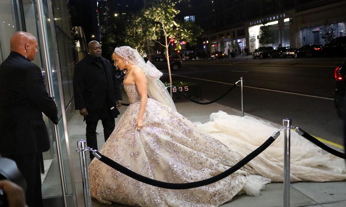 Jennifer Lopez wedding dress detail movie set