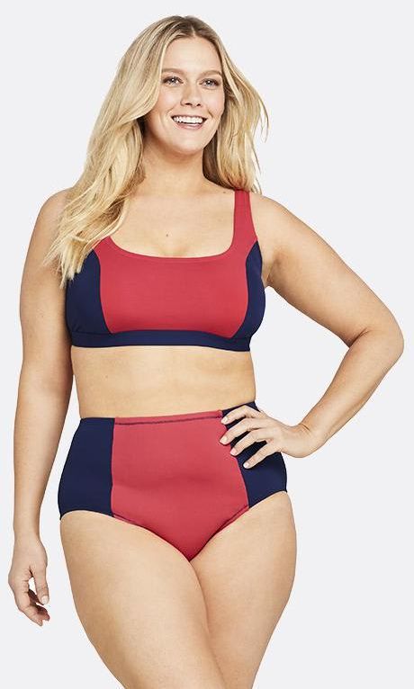 Draper James x Lands' End retro-looking bikini with a square bralette top and high-waisted bottom