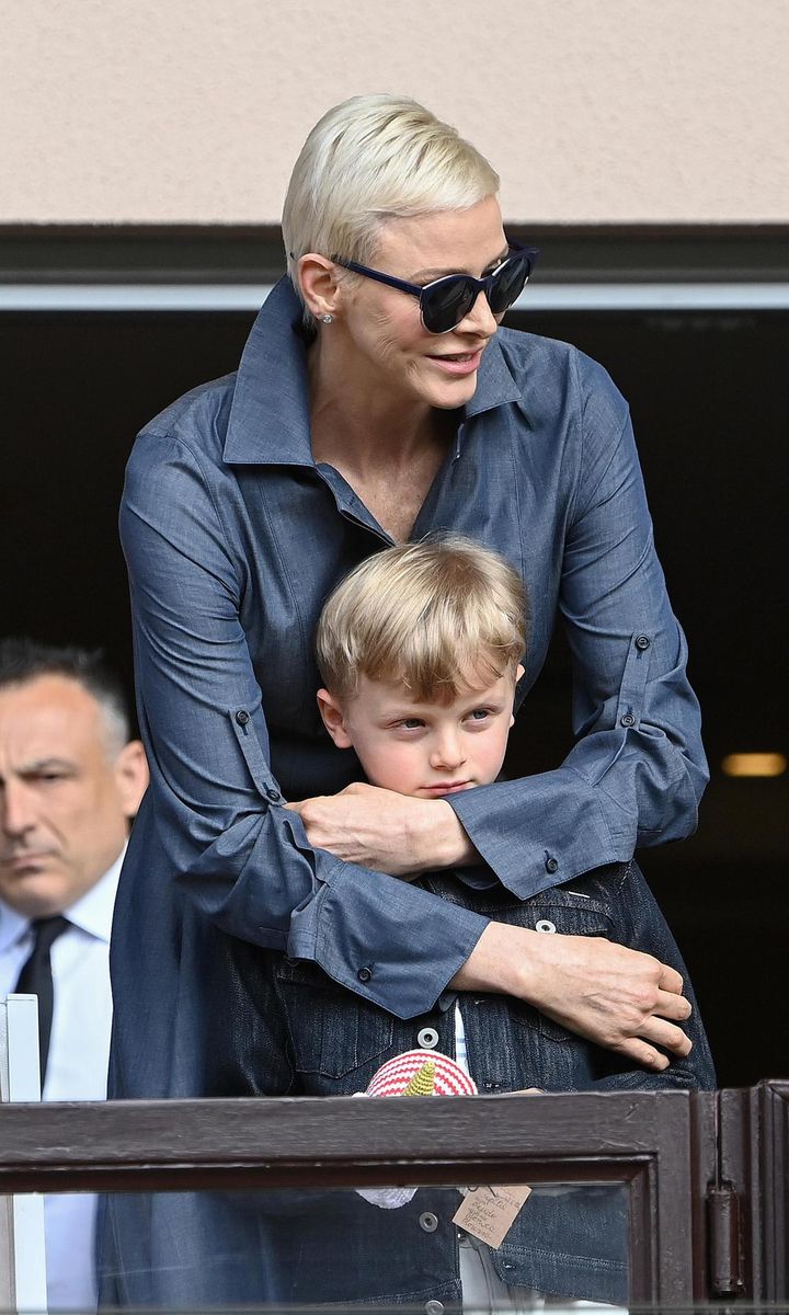 The mom of two gave Prince Jacques a hug from behind.