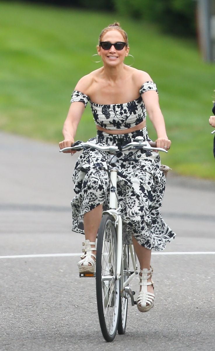 Jennifer Lopez is spotted on a bike ride with friends in the Hamptons ahead of her birthday