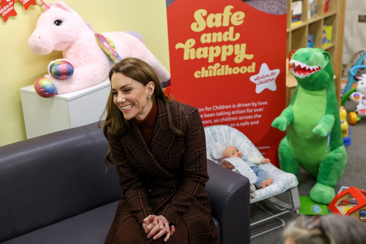 Britain's Catherine Princess of Wales smiles during a visit to a mother and baby unit at Styal prison near Wilmslow, north-west England on February 11, 2025. (Photo by Phil Noble / POOL / AFP) (Photo by PHIL NOBLE/POOL/AFP via Getty Images)          