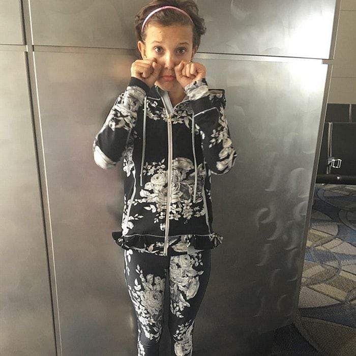 "Goodbye LA for now see ya real soon,loved my time here as always!" Millie captioned this photo. She may have been sad to leave, but we still loved her choice of travel outfit a matching floral jacket and leggings by Albion Fit.
Photo: Instagram/@milliebobby_brown