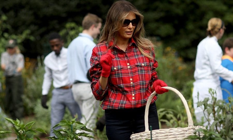 <b>President Donald Trump's wife is famous for her dressed-up wardrobe but what about when she dresses down? The former model looks equally gorgeous in her informal and more easily replicated wear. Join us as we take a look at the glamorous first lady's more casual ensembles.</b>
Lets get our hands dirty! Melania wore a plaid shirt by Balmain as she welcomed children from the Girls and Boys Club of Greater Washington to her first White House Kitchen Garden event in September 2017.
Photo: Win McNamee/Getty Images