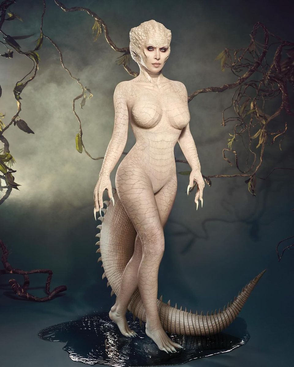 Kim Kardashian wins Halloween: She looks unrecognizable transforming into an albino alligator