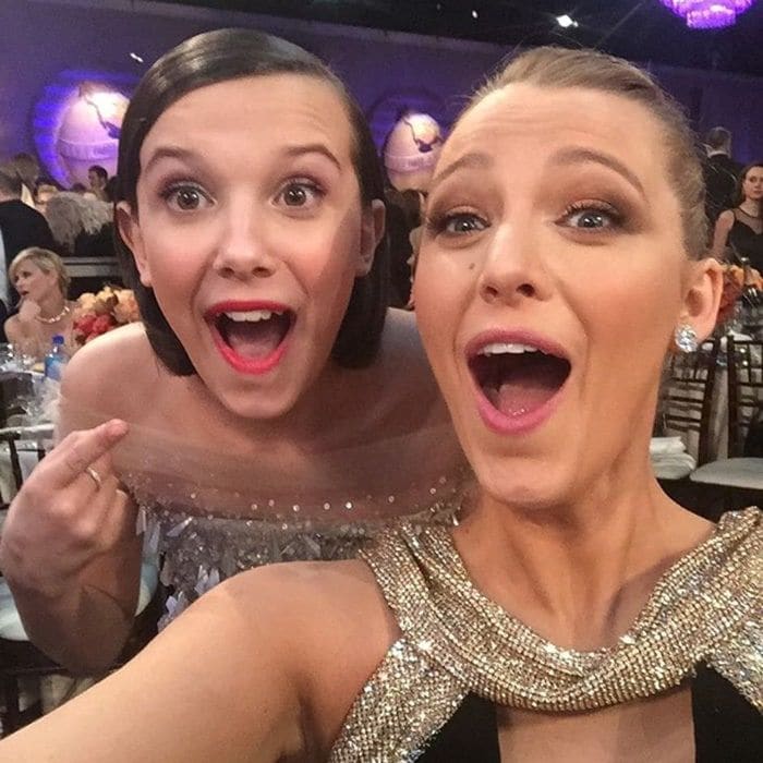 Blake Lively was "playin' it chill" meeting Eleven, aka Millie Bobby Brown at the 2017 Golden Globes.
Photo: Instagram/@blakelively