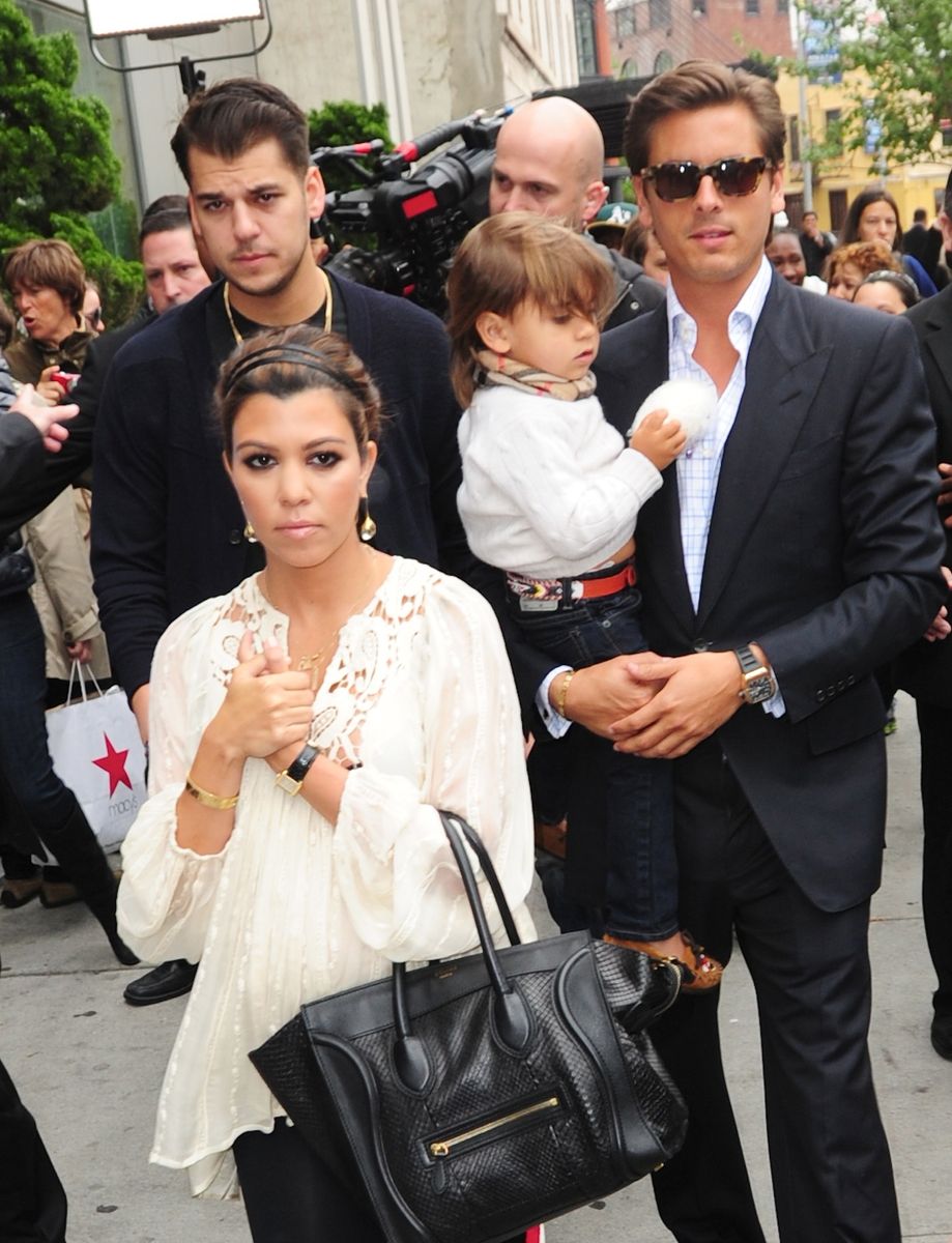 NEW YORK, NY - APRIL 23: (L-R) Rob Kardashian, Kourtney Kardashian, Scott Disick and Mason Disick are seen on the streets of Manhattan on April 23, 2012 in New York City. (Photo by Alo Ceballos/FilmMagic)