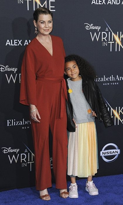 <I>Grey's Anatomy</I> star Ellen Pompeo's adorable eight-year-old daughter Stella made a rare appearance with her famous mom at the world premiere of Disney's <I>A Wrinkle in Time</I> held at El Capitan Theatre in Los Angeles on February 27, 2018.
Photo: WENN