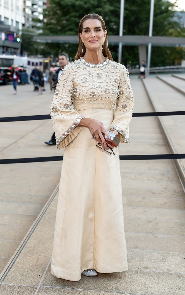 NEW YORK, NEW YORK - OCTOBER 09: Actress Brooke Shields is seen arriving to the New York City Ballet 2024 Fall Fashion Gala at David H. Koch Theater at Lincoln Center on October 09, 2024 in New York City. (Photo by Gilbert Carrasquillo/GC Images)