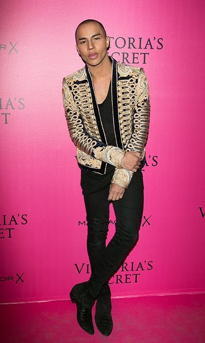 November 30: Balmain designer Olivier Rousteing donned one of his own pieces a gold Balmain jacket for the 2016 Victoria's Secret Fashion Show pink carpet in Paris.
Photo: Marc Piasecki/WireImage