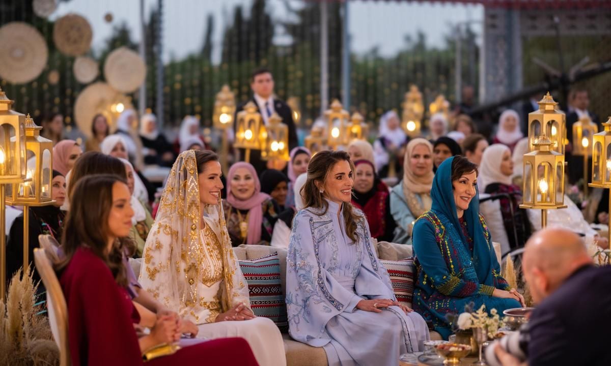 Rajwa's mother Azza Al Sudairi (pictured to the right of Queen Rania) attended the celebration.