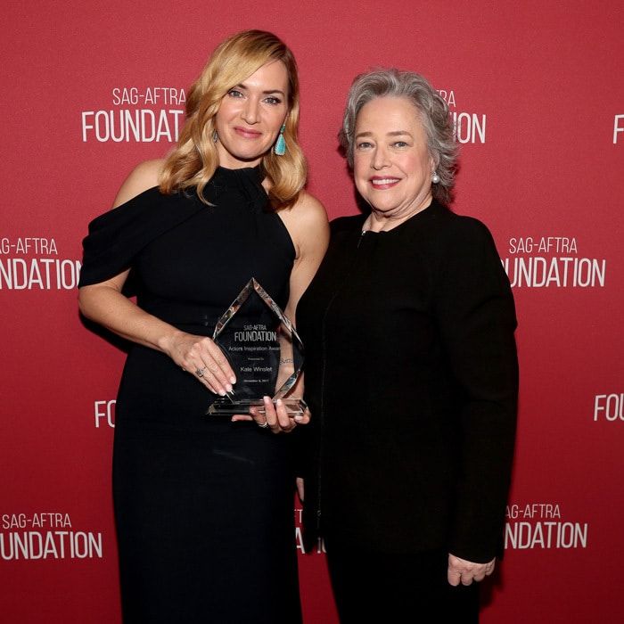 Kate Winslet and Kathy Bates had a <i>Titanic</i> reunion during the SAG-AFTRA Foundation Patron of the Artists Awards 2017 in L.A.
Photo: Getty Images