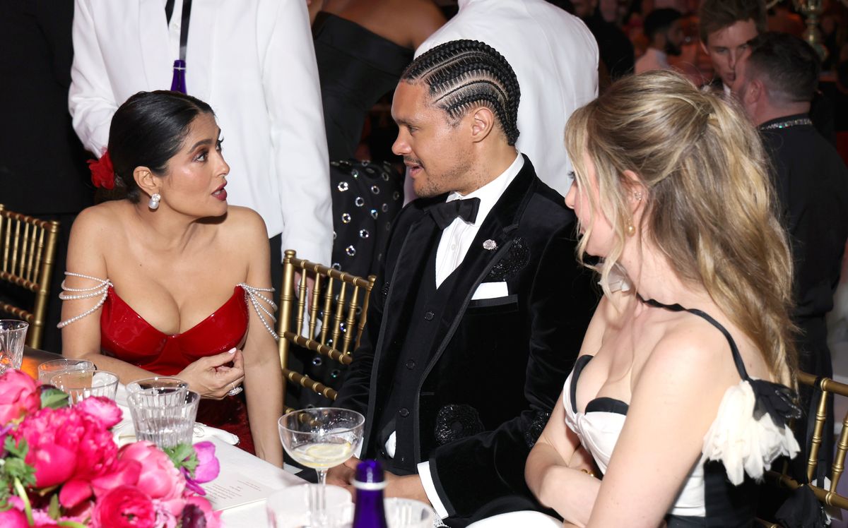 NEW YORK, NEW YORK - MAY 01: Salma Hayek Pinault and Trevor Noah attend The 2023 Met Gala Celebrating "Karl Lagerfeld: A Line Of Beauty" at The Metropolitan Museum of Art on May 01, 2023 in New York City. (Photo by Kevin Mazur/MG23/Getty Images for The Met Museum/Vogue)