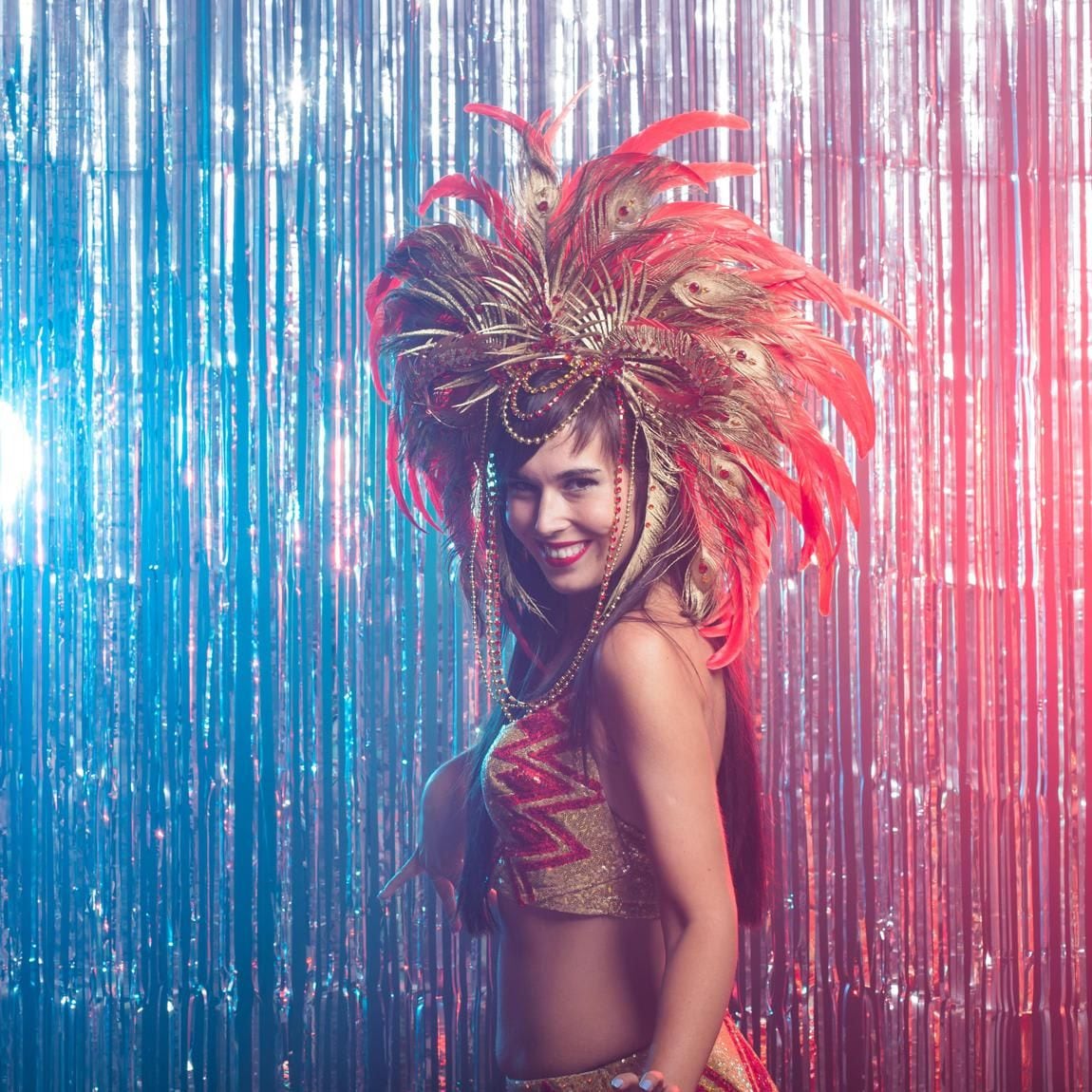 Carnaval girl wearing an elaborate headpiece