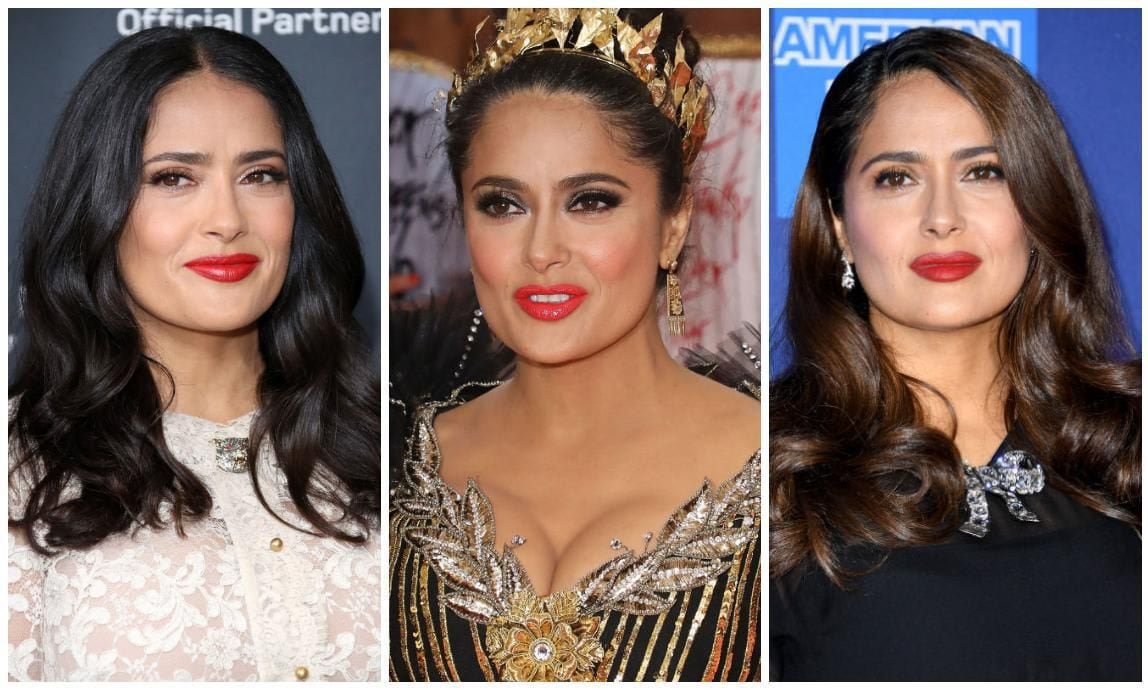 Salma Hayek with intense shades of lipstick