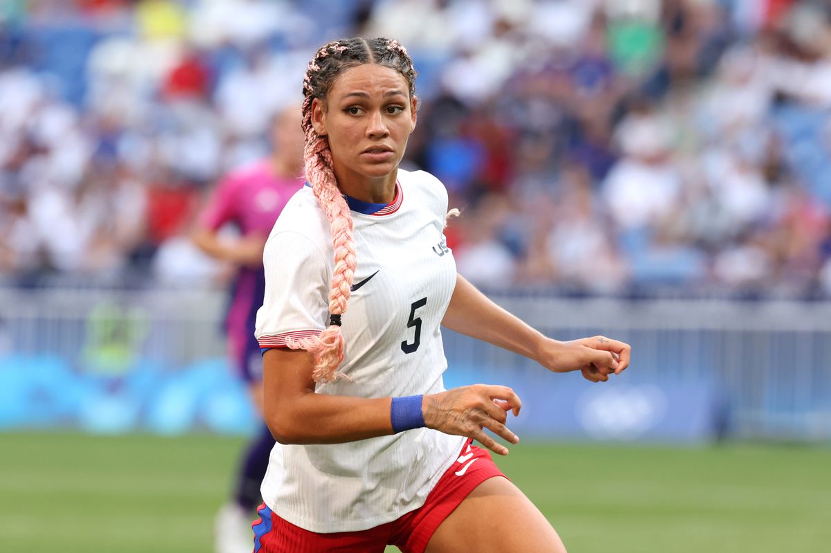 Trinity Rodman #5 of Team United States in action during the Women's semifinal match between United States of America and Germany during the Olympic Games Paris 2024.