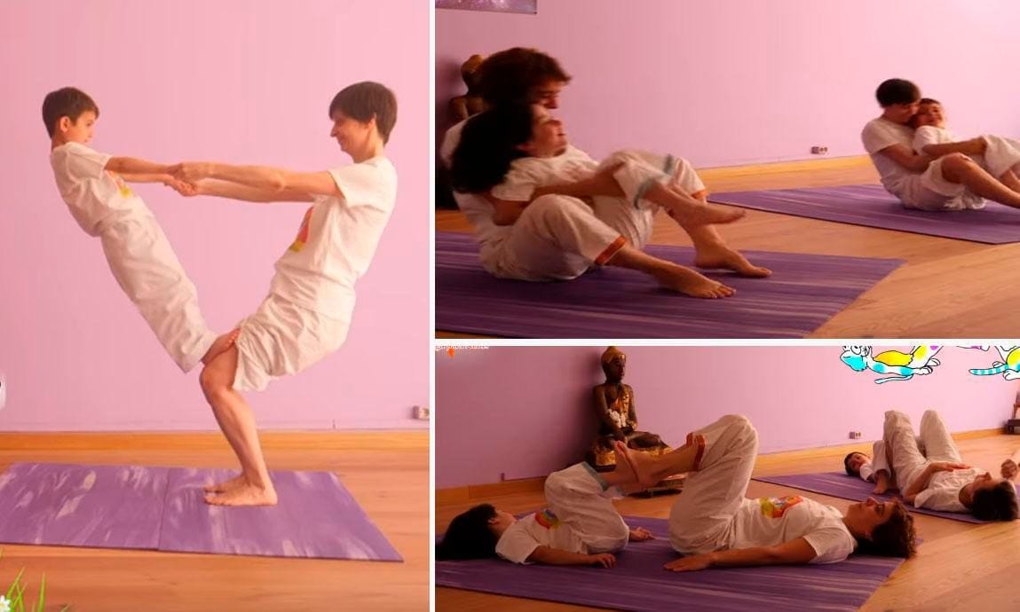 Kids doing yoga with their parents