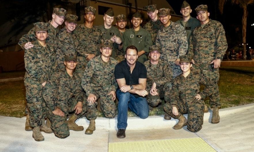 December 12: Semper Fidelis! Chris Pratt snagged a photo with a few proud men and women of the United States Marine Corps at the Marine Corps Air Station in San Diego.
Photo: Rich Polk/Getty Images for Sony Pictures Entertainment