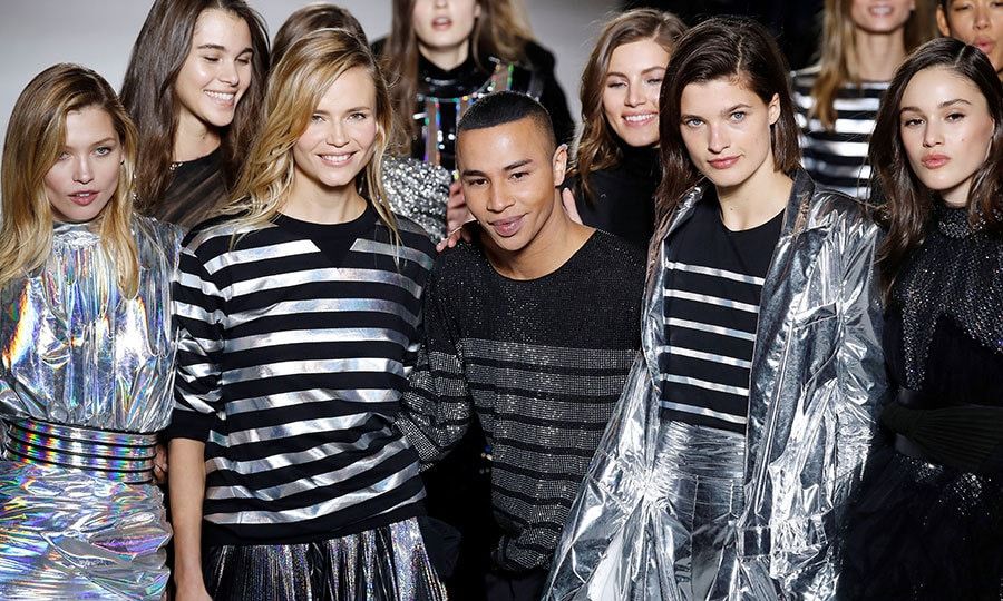 Designer Olivier Rousteing was joined by several of his models after his Balmain fashion show.
Photo: Getty Images