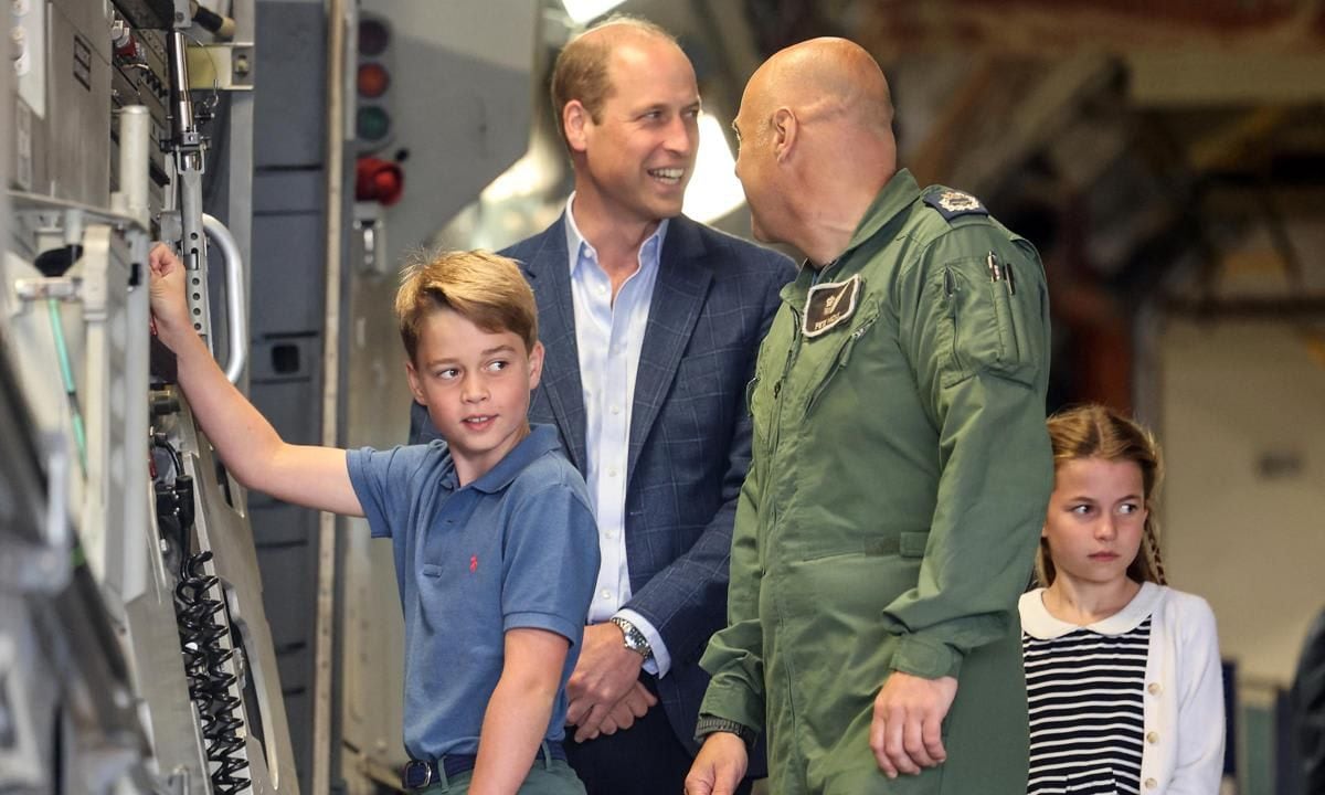 Prince George had the chance to raise the rear ramp on a Royal Air Force C17 aircraft while at the show.