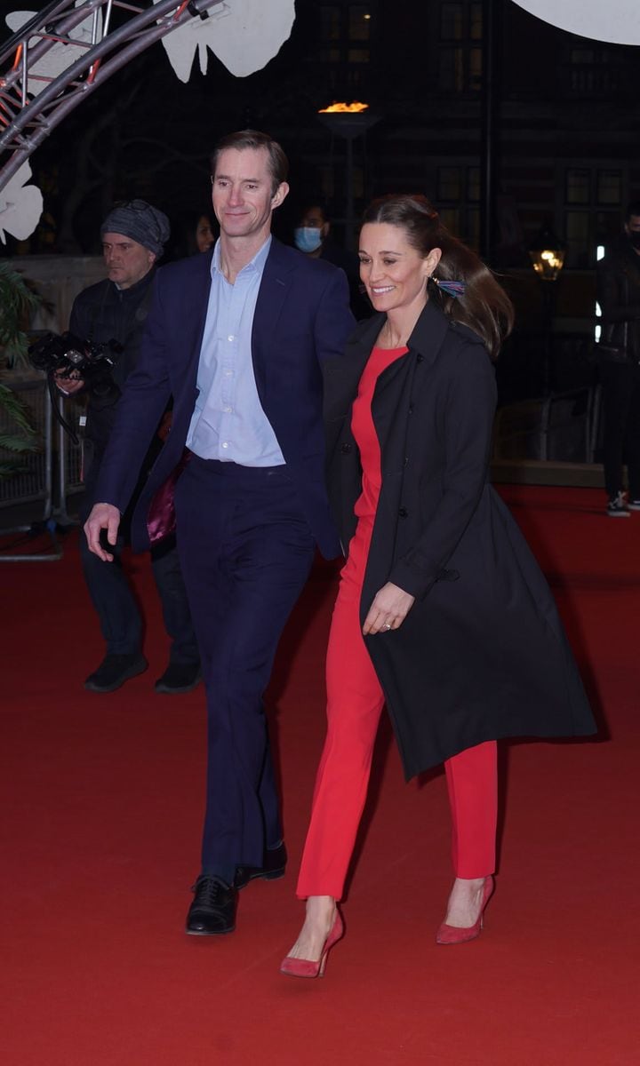 The Duchess' sister wore a red outfit and black coat for the outing on Jan. 13