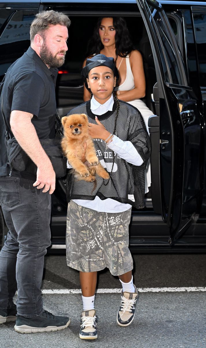 NEW YORK, NEW YORK - AUGUST 14: North West and Kim Kardashian are seen in Midtown Manhattan on August 14, 2024 in New York City. (Photo by James Devaney/GC Images)