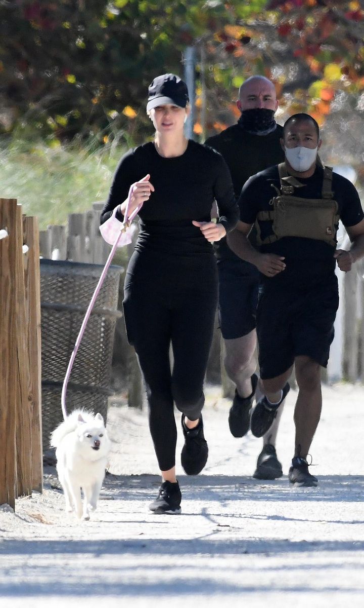 Winter in Miami! Ivanka was spotted out on a run with her dog named Winter in sunny Miami.