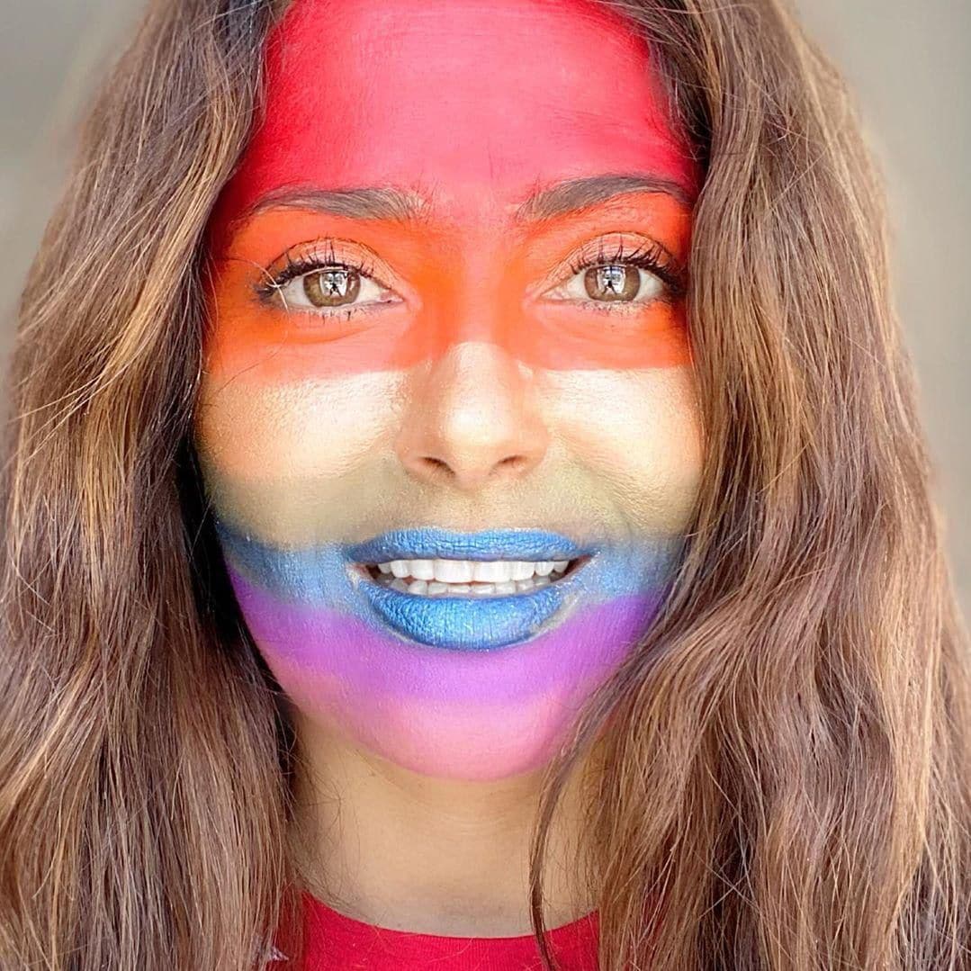 Salma Hayek rainbow face