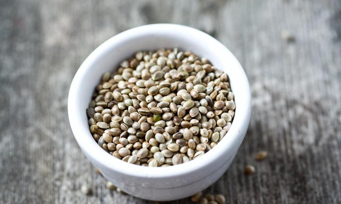 A bowl of hemp seeds